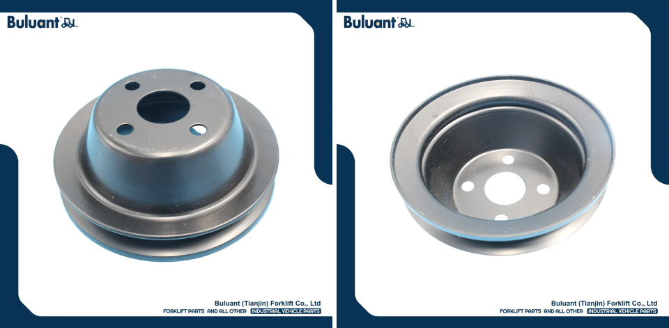 Buluant (Tianjin) Forklift Co., Ltd product display featuring multiple types of forklift engine mounts. The image shows a variety of engine mount models with thickened anti-vibration rubber cores, galvanized metal mounting brackets, and precision-machined fixing holes. Key advantages: strong load-bearing capacity, low noise operation, and compatibility with mainstream forklift brands (KION, HYSTER-YALE, TOYOTA, HELI). Bottom section displays Buluant logo, company name Buluant (Tianjin) Forklift Co., Ltd, and slogan 'FORKLIFT PARTS AND ALL OTHER INDUSTRIAL VEHICLE PARTS'.