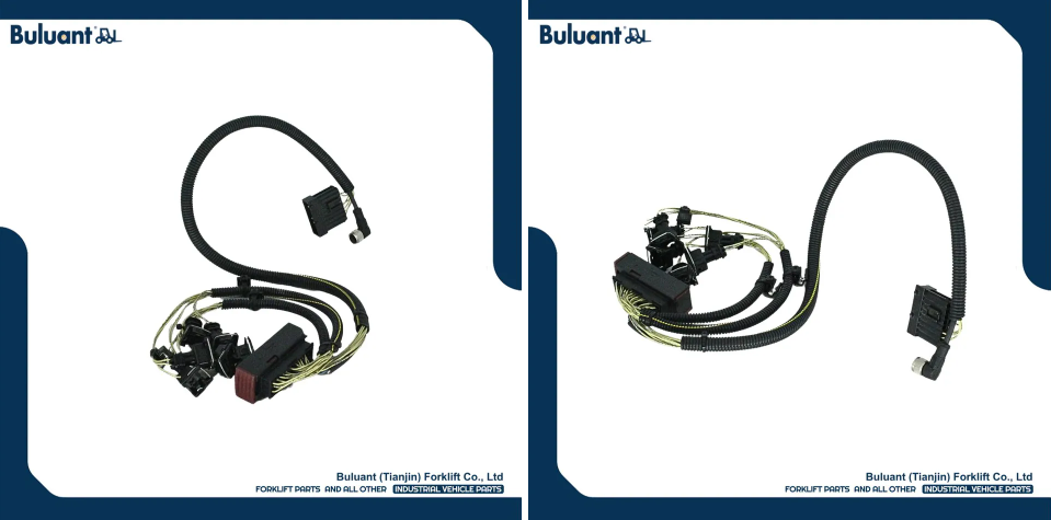 Buluant (Tianjin) Forklift Co., Ltd product display featuring multiple types of forklift engine mounts. The image shows a variety of engine mount models with thickened anti-vibration rubber cores, galvanized metal mounting brackets, and precision-machined fixing holes. Key advantages: strong load-bearing capacity, low noise operation, and compatibility with mainstream forklift brands (KION, HYSTER-YALE, TOYOTA, HELI). Bottom section displays Buluant logo, company name Buluant (Tianjin) Forklift Co., Ltd, and slogan 'FORKLIFT PARTS AND ALL OTHER INDUSTRIAL VEHICLE PARTS'.