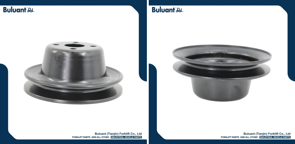 Buluant (Tianjin) Forklift Co., Ltd product display featuring multiple types of forklift engine mounts. The image shows a variety of engine mount models with thickened anti-vibration rubber cores, galvanized metal mounting brackets, and precision-machined fixing holes. Key advantages: strong load-bearing capacity, low noise operation, and compatibility with mainstream forklift brands (KION, HYSTER-YALE, TOYOTA, HELI). Bottom section displays Buluant logo, company name Buluant (Tianjin) Forklift Co., Ltd, and slogan 'FORKLIFT PARTS AND ALL OTHER INDUSTRIAL VEHICLE PARTS'.