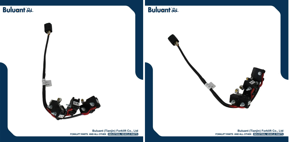 Buluant (Tianjin) Forklift Co., Ltd product display featuring multiple types of forklift engine mounts. The image shows a variety of engine mount models with thickened anti-vibration rubber cores, galvanized metal mounting brackets, and precision-machined fixing holes. Key advantages: strong load-bearing capacity, low noise operation, and compatibility with mainstream forklift brands (KION, HYSTER-YALE, TOYOTA, HELI). Bottom section displays Buluant logo, company name Buluant (Tianjin) Forklift Co., Ltd, and slogan 'FORKLIFT PARTS AND ALL OTHER INDUSTRIAL VEHICLE PARTS'.