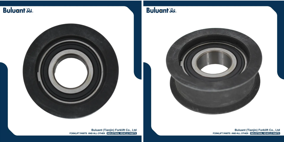 Buluant (Tianjin) Forklift Co., Ltd product display featuring multiple types of forklift engine mounts. The image shows a variety of engine mount models with thickened anti-vibration rubber cores, galvanized metal mounting brackets, and precision-machined fixing holes. Key advantages: strong load-bearing capacity, low noise operation, and compatibility with mainstream forklift brands (KION, HYSTER-YALE, TOYOTA, HELI). Bottom section displays Buluant logo, company name Buluant (Tianjin) Forklift Co., Ltd, and slogan 'FORKLIFT PARTS AND ALL OTHER INDUSTRIAL VEHICLE PARTS'.