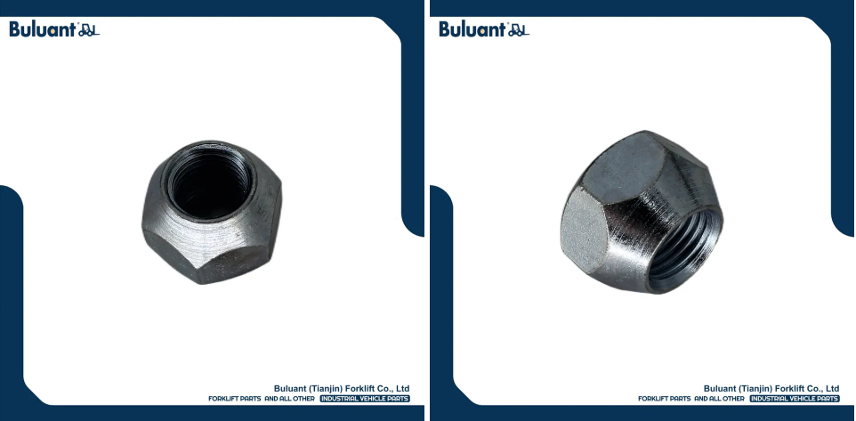 Buluant (Tianjin) Forklift Co., Ltd product display featuring multiple types of forklift engine mounts. The image shows a variety of engine mount models with thickened anti-vibration rubber cores, galvanized metal mounting brackets, and precision-machined fixing holes. Key advantages: strong load-bearing capacity, low noise operation, and compatibility with mainstream forklift brands (KION, HYSTER-YALE, TOYOTA, HELI). Bottom section displays Buluant logo, company name Buluant (Tianjin) Forklift Co., Ltd, and slogan 'FORKLIFT PARTS AND ALL OTHER INDUSTRIAL VEHICLE PARTS'.