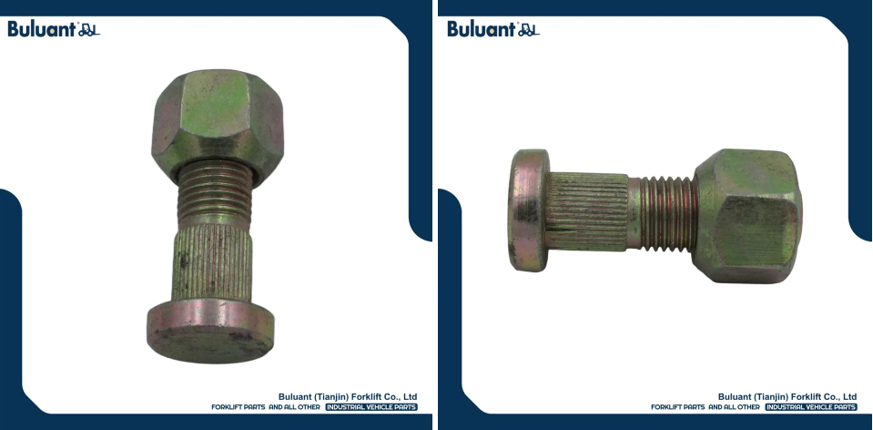 Buluant (Tianjin) Forklift Co., Ltd product display featuring multiple types of forklift engine mounts. The image shows a variety of engine mount models with thickened anti-vibration rubber cores, galvanized metal mounting brackets, and precision-machined fixing holes. Key advantages: strong load-bearing capacity, low noise operation, and compatibility with mainstream forklift brands (KION, HYSTER-YALE, TOYOTA, HELI). Bottom section displays Buluant logo, company name Buluant (Tianjin) Forklift Co., Ltd, and slogan 'FORKLIFT PARTS AND ALL OTHER INDUSTRIAL VEHICLE PARTS'.