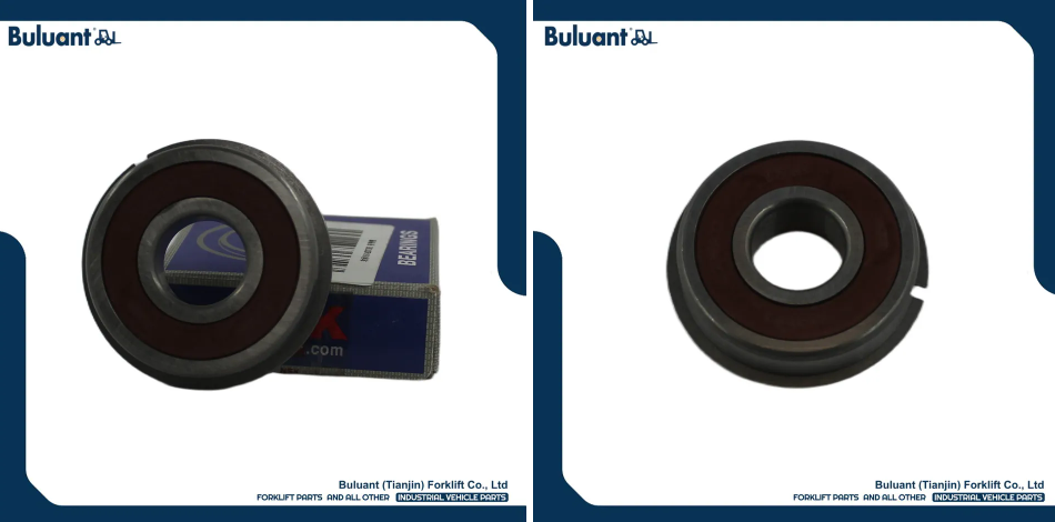 Buluant (Tianjin) Forklift Co., Ltd product display featuring multiple types of forklift engine mounts. The image shows a variety of engine mount models with thickened anti-vibration rubber cores, galvanized metal mounting brackets, and precision-machined fixing holes. Key advantages: strong load-bearing capacity, low noise operation, and compatibility with mainstream forklift brands (KION, HYSTER-YALE, TOYOTA, HELI). Bottom section displays Buluant logo, company name Buluant (Tianjin) Forklift Co., Ltd, and slogan 'FORKLIFT PARTS AND ALL OTHER INDUSTRIAL VEHICLE PARTS'.