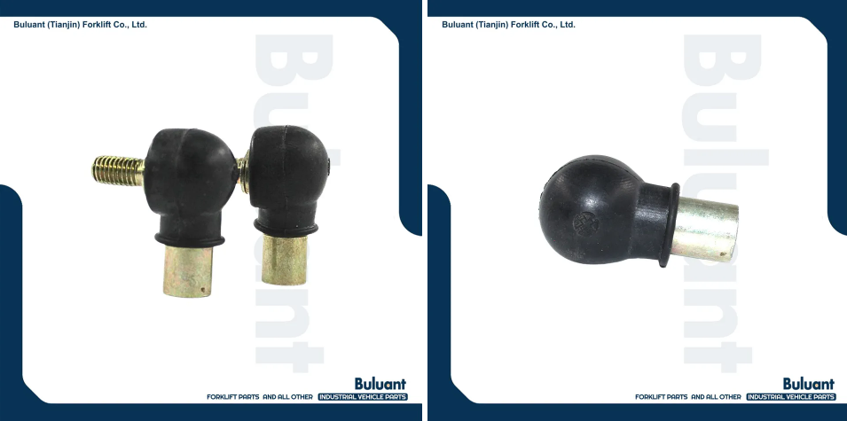 Buluant (Tianjin) Forklift Co., Ltd product display featuring multiple types of forklift engine mounts. The image shows a variety of engine mount models with thickened anti-vibration rubber cores, galvanized metal mounting brackets, and precision-machined fixing holes. Key advantages: strong load-bearing capacity, low noise operation, and compatibility with mainstream forklift brands (KION, HYSTER-YALE, TOYOTA, HELI). Bottom section displays Buluant logo, company name Buluant (Tianjin) Forklift Co., Ltd, and slogan 'FORKLIFT PARTS AND ALL OTHER INDUSTRIAL VEHICLE PARTS'.